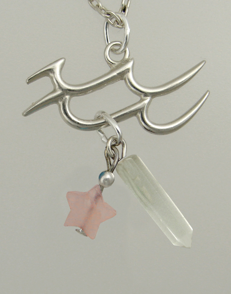 Sterling Silver Virgo Pendant Necklace With an Clear Crystal And a Rose Quartz Star